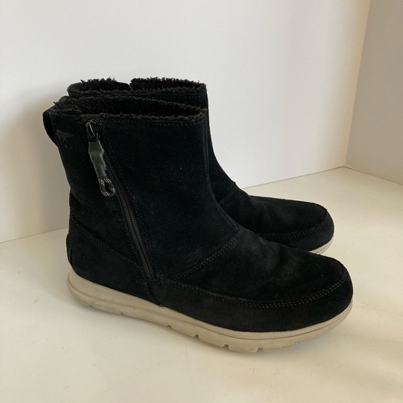 SOREL Explorer Black Suede Zip Ankle Sneaker Boot Women’s Size 8.5 - Picture 4 of 11